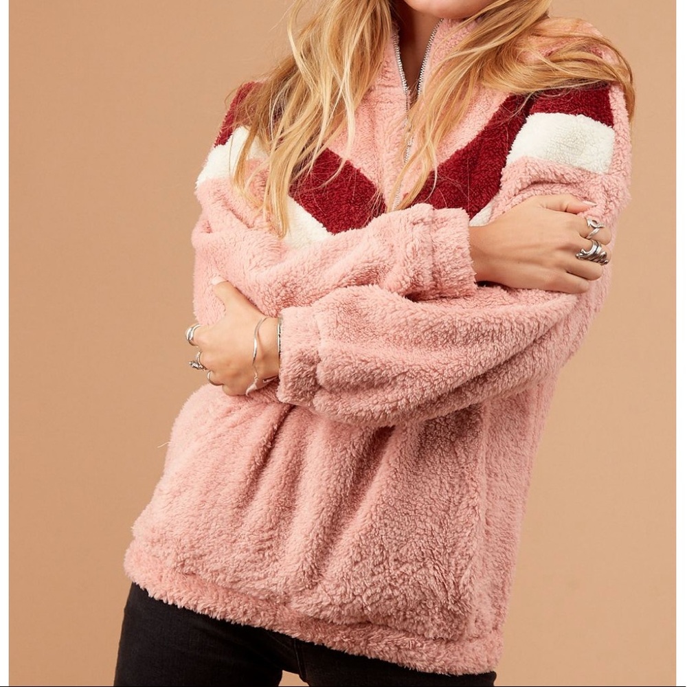 Mauve Sherpa Colorblock Half Zip Pullover - Picture 3 of 8